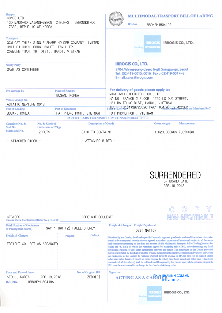 BL – Bill of Lading: Chứng nhận vận tải lô hàng